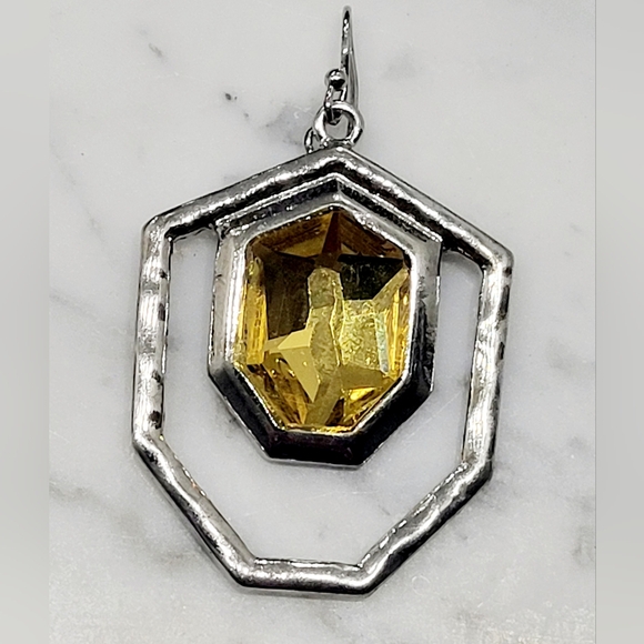Vintage Silvertone Citrine Pendant, 1-7/8" L - Picture 2 of 7